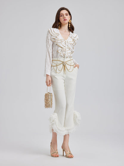 Katlı Fırfır Uçlu Havuç Pantolon