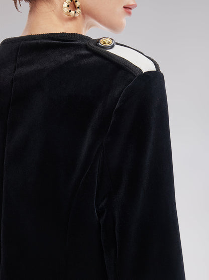 Retro Kadife Kruvaze Asimetrik Kısa Ceket