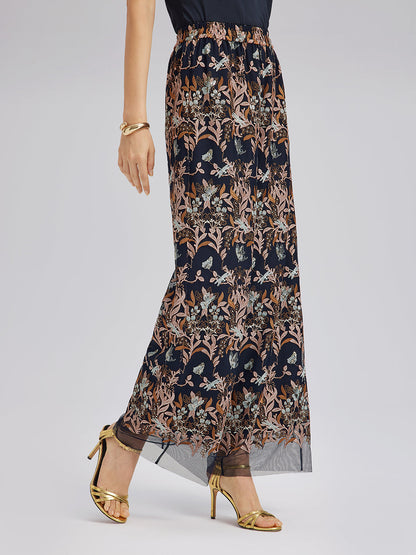 Çok Renkli Çiçek Nakışlı Pantolon