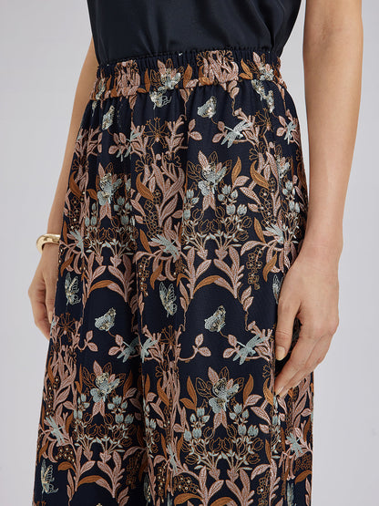 Çok Renkli Çiçek Nakışlı Pantolon