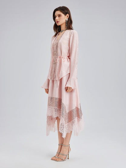 Gösterişli Pullu Dantel Parçalı Etek