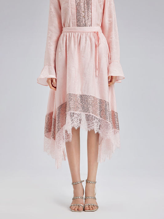 Gösterişli Pullu Dantel Parçalı Etek