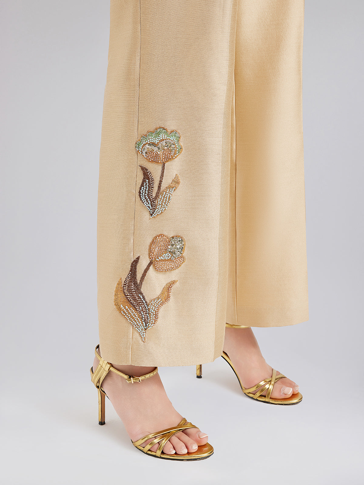 Lüks Çiçekli Pullu Düz Pantolon