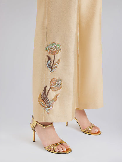 Lüks Çiçekli Pullu Düz Pantolon