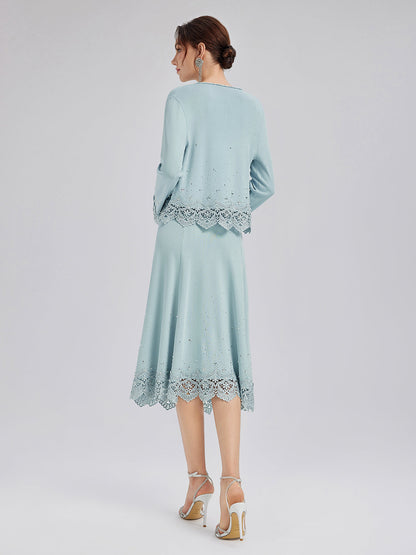 Taşlı Dantel Triko Lastikli Etek