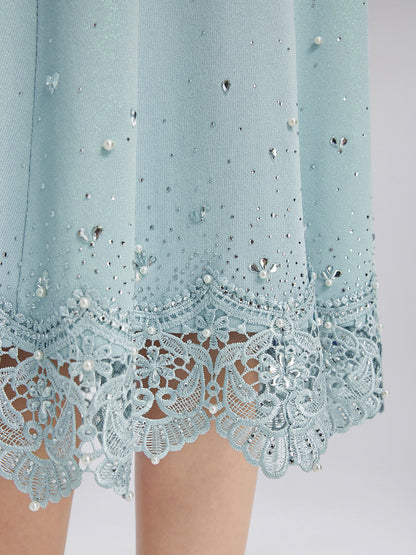 Taşlı Dantel Triko Lastikli Etek