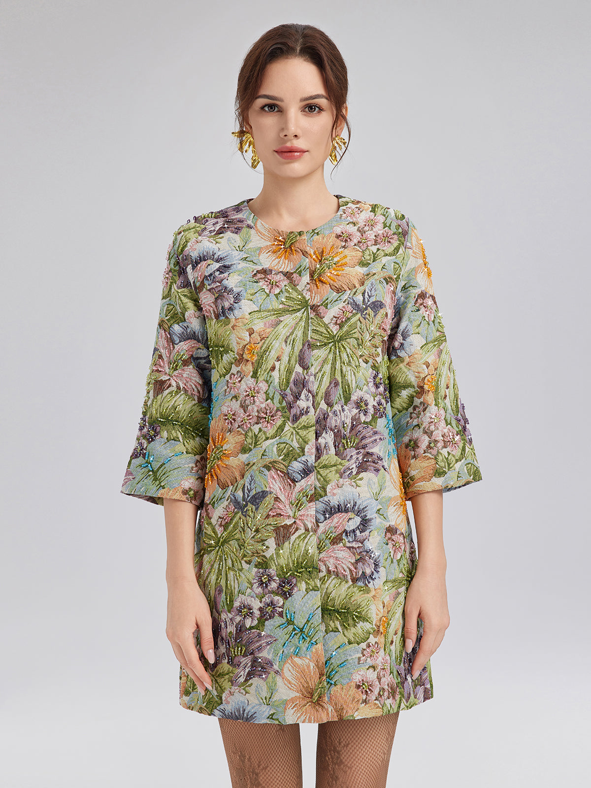 El İşlemeli 3 Boyutlu Çiçekli Düz Ceket