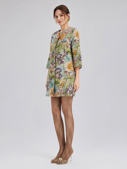 El İşlemeli 3 Boyutlu Çiçekli Düz Ceket