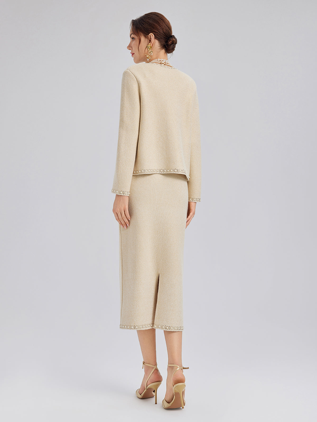 Taşlı Boncuklu Esnek Triko Etek