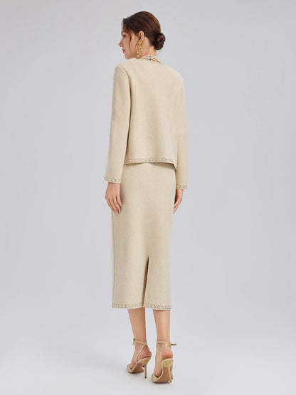 Taşlı Boncuklu Esnek Triko Etek