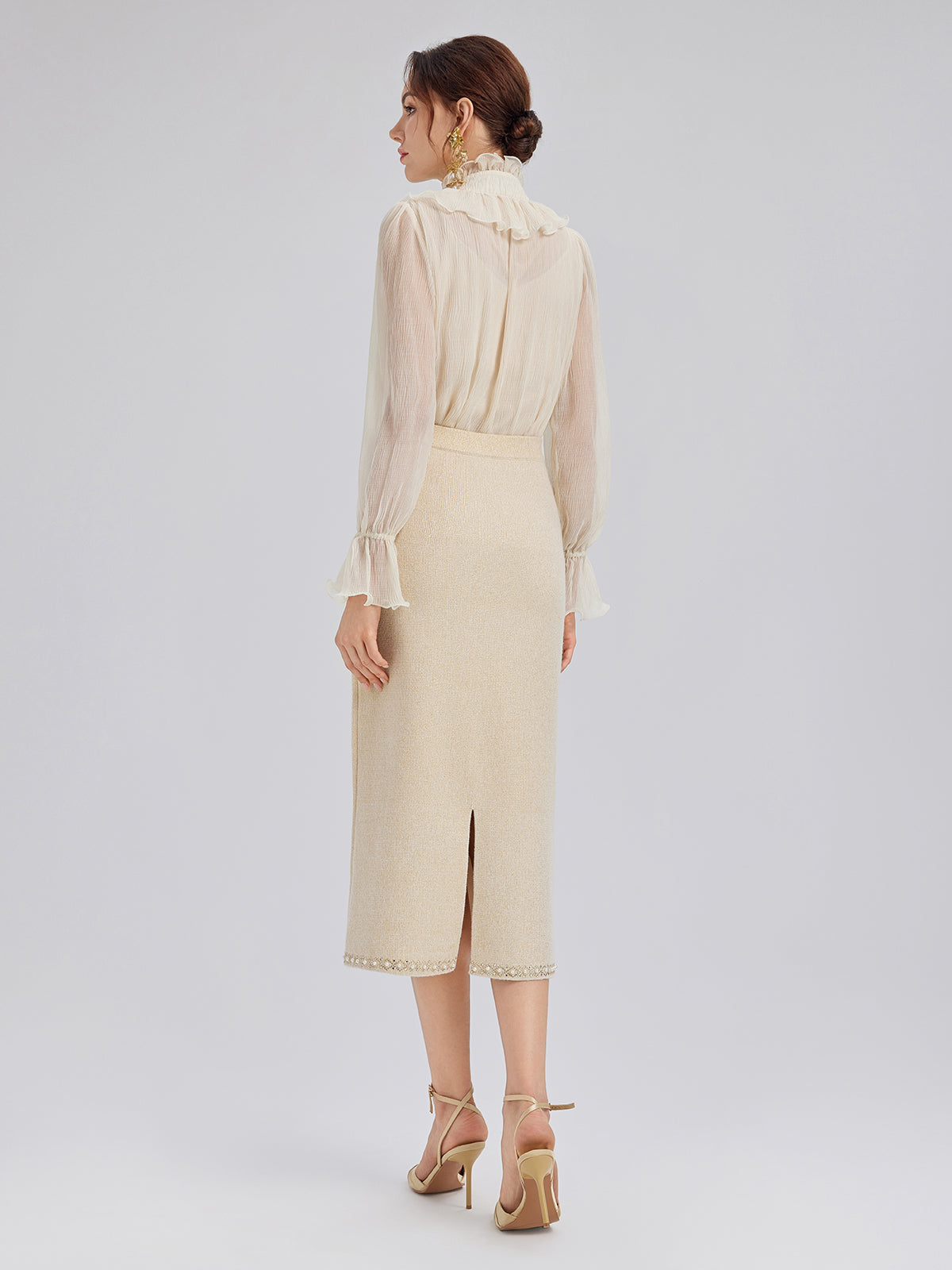 Taşlı Boncuklu Esnek Triko Etek