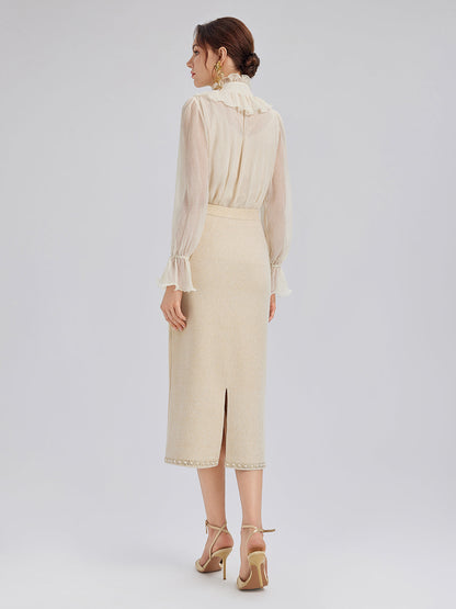 Taşlı Boncuklu Esnek Triko Etek