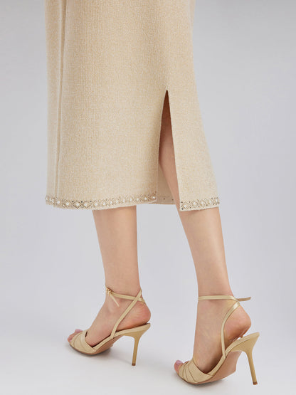 Taşlı Boncuklu Esnek Triko Etek