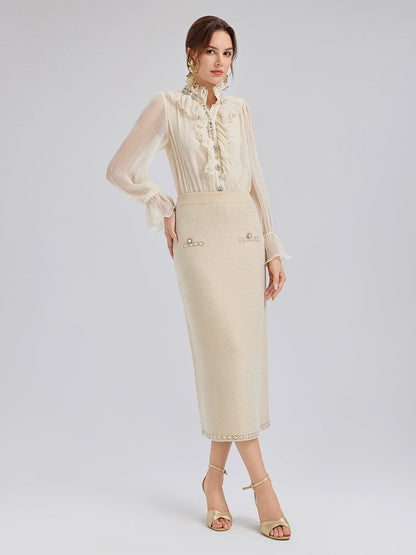 Taşlı Boncuklu Esnek Triko Etek