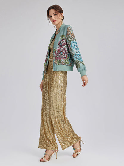 El İşlemeli 3 Boyutlu Çiçekli Bomber Ceket