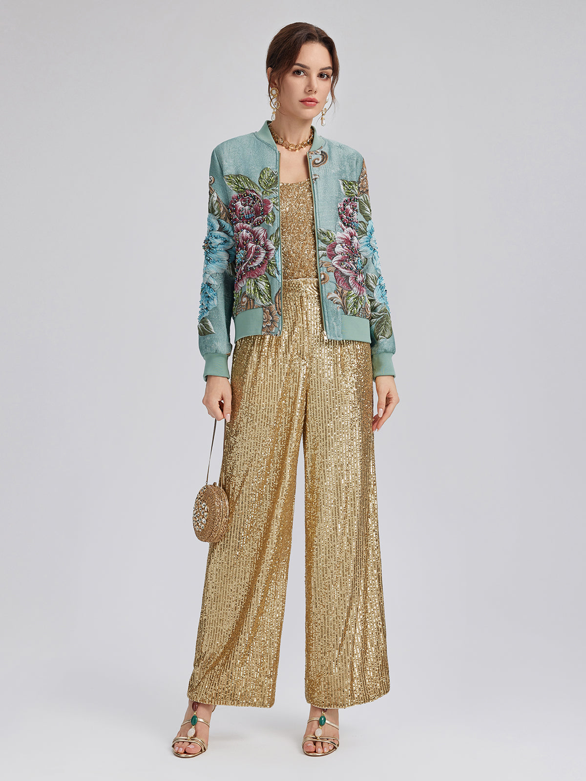 El İşlemeli 3 Boyutlu Çiçekli Bomber Ceket