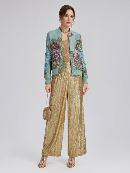 El İşlemeli 3 Boyutlu Çiçekli Bomber Ceket