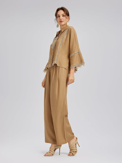 Barok Keten Beli Lastikli Bol Pantolon