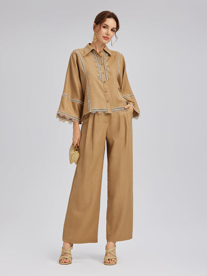 Barok Keten Beli Lastikli Bol Pantolon