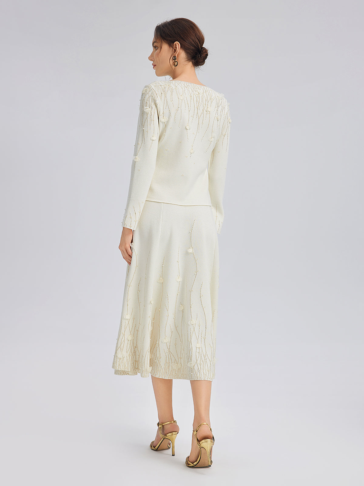 Taşlı Boncuklu Yün Triko Lastikli Etek