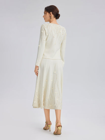 Taşlı Boncuklu Yün Triko Lastikli Etek