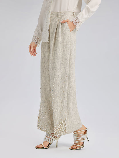 El İşlemesi İncili Düz Kesim Pantolon