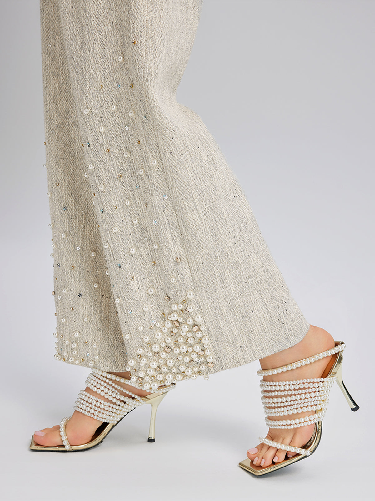 El İşlemesi İncili Düz Kesim Pantolon