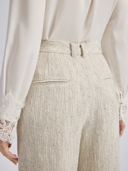El İşlemesi İncili Düz Kesim Pantolon