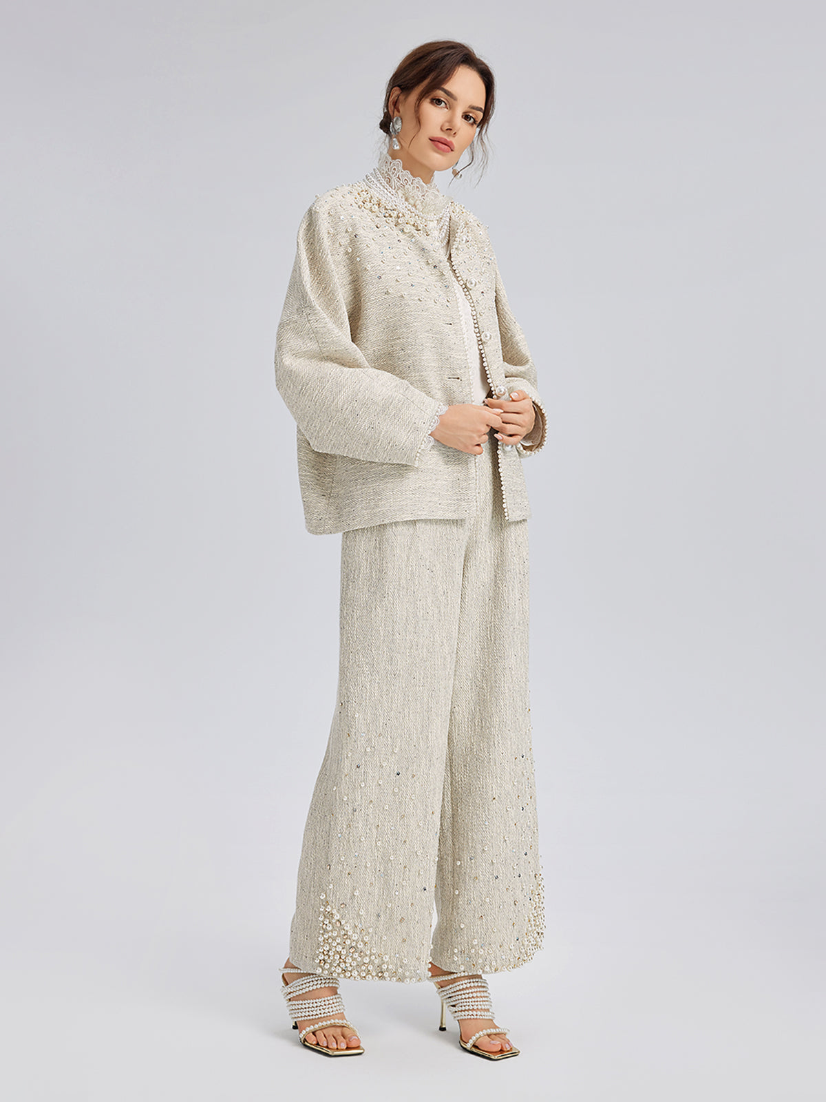 El İşlemesi İncili Düz Kesim Pantolon