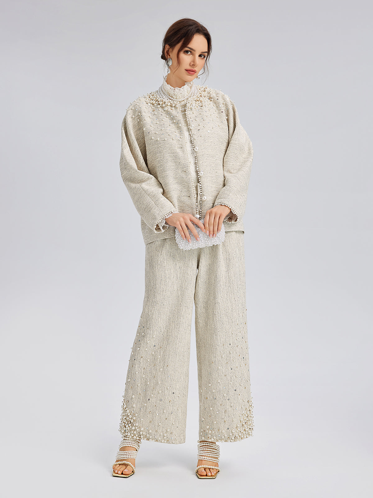 El İşlemesi İncili Düz Kesim Pantolon