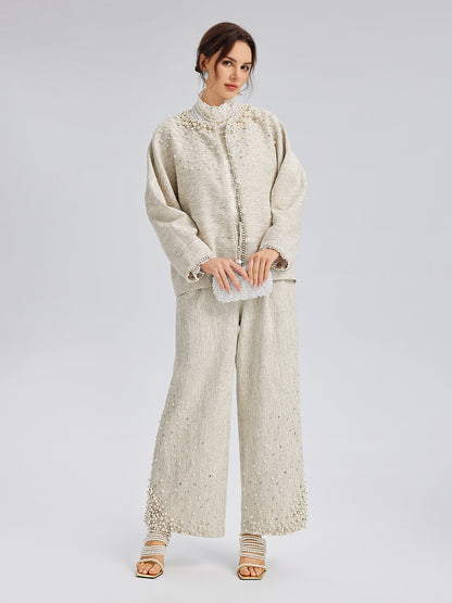 El İşlemesi İncili Düz Kesim Pantolon