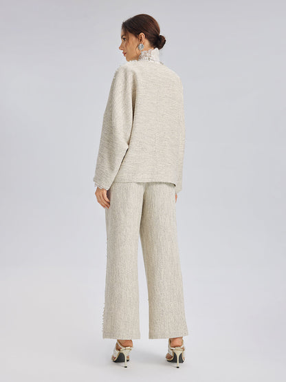 El İşlemesi İncili Düz Kesim Pantolon