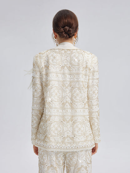 Yoğun Nakışlı Pullu Ceket (Tüy Broş Dahil)