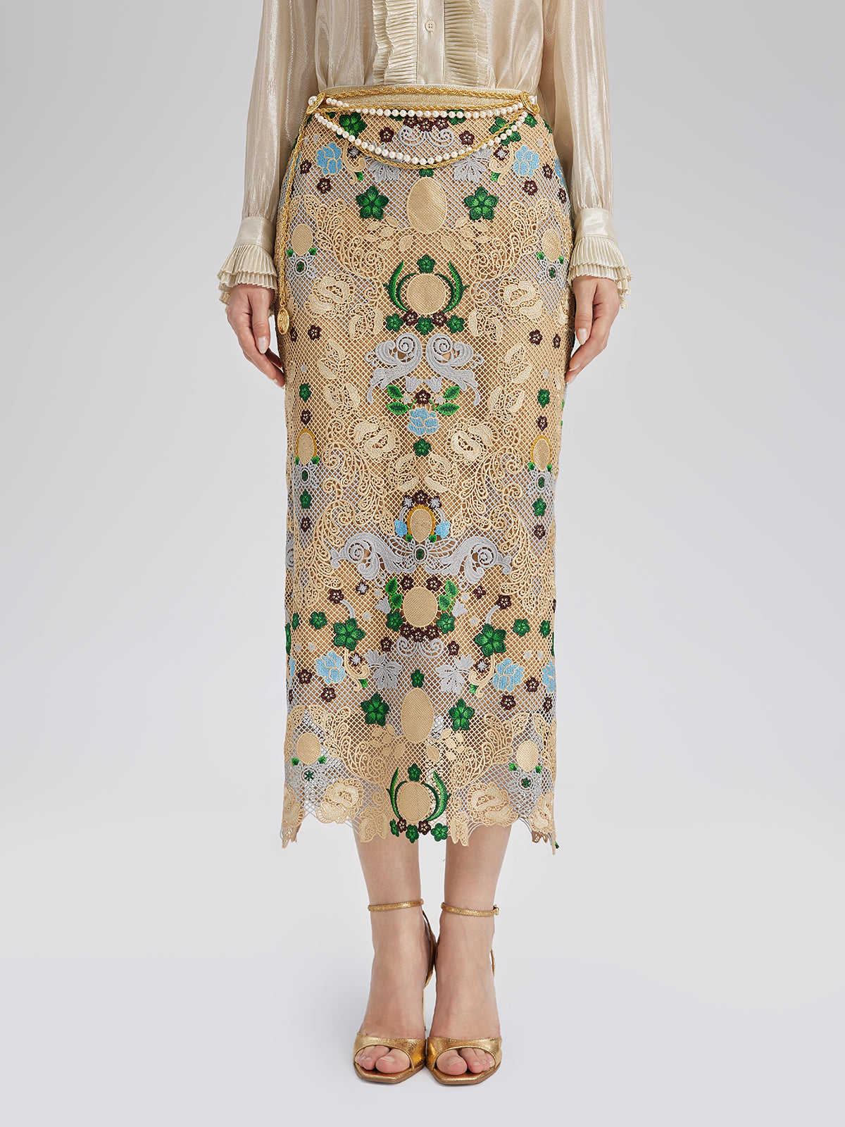 Bohem Nakışlı Çiçekli Beli Lastikli Etek