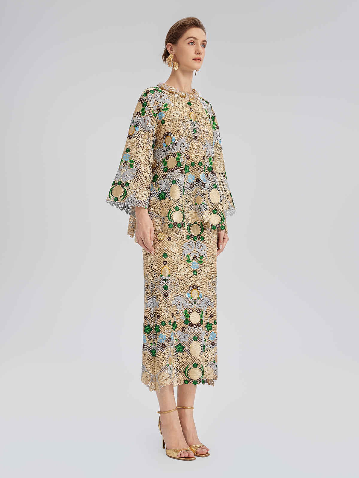 Bohem Nakışlı Çiçekli Beli Lastikli Etek