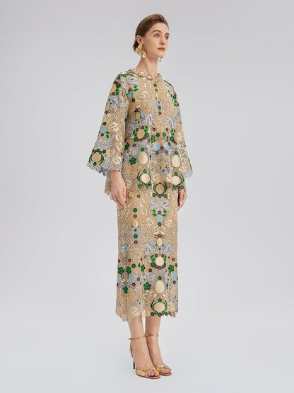 Bohem Nakışlı Çiçekli Beli Lastikli Etek