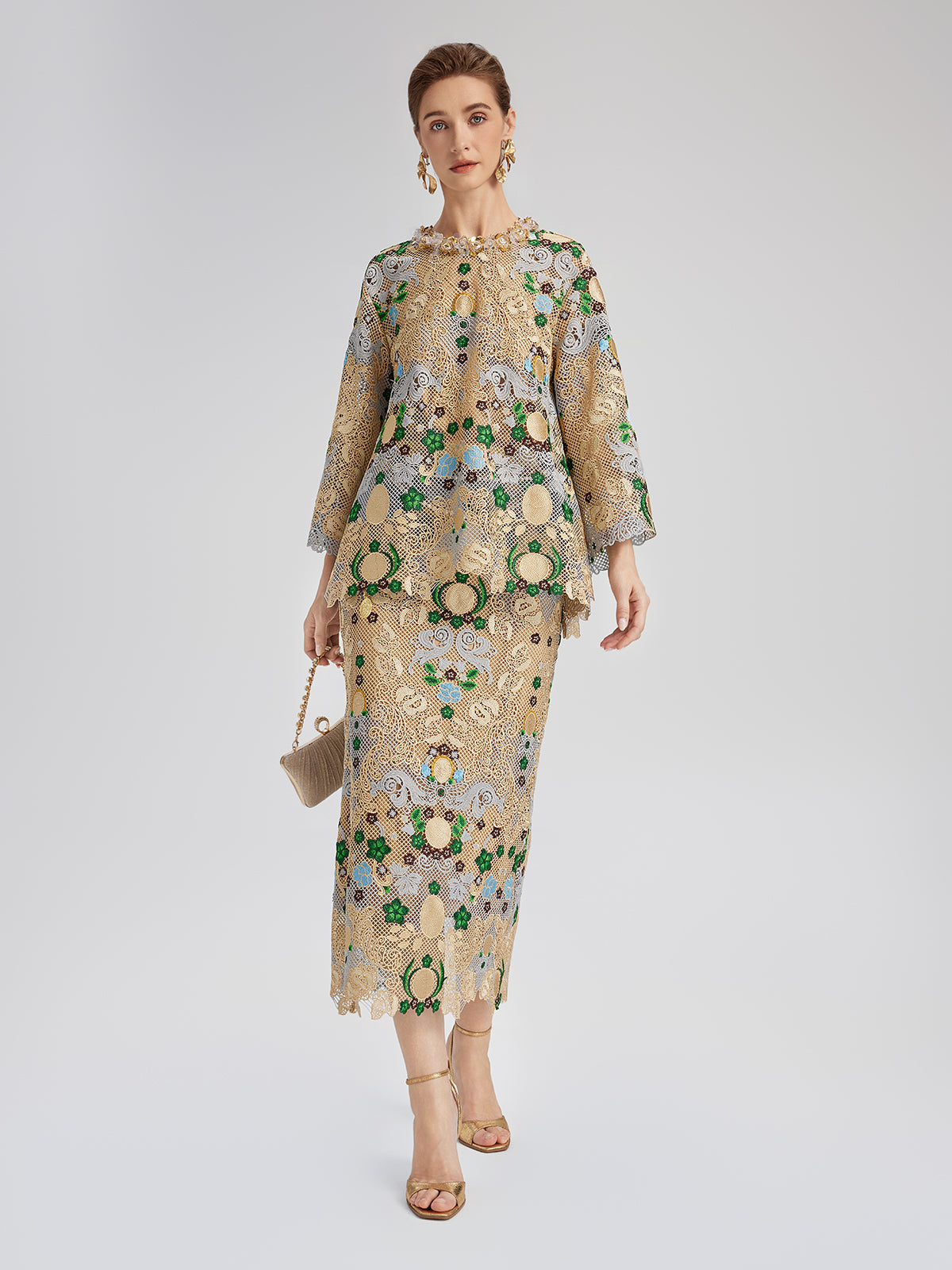 Bohem Nakışlı Çiçekli Beli Lastikli Etek