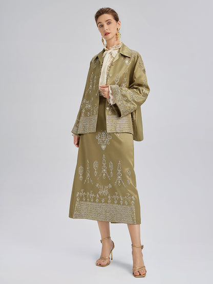 Parlak Nakışlı Çiçekli Etek