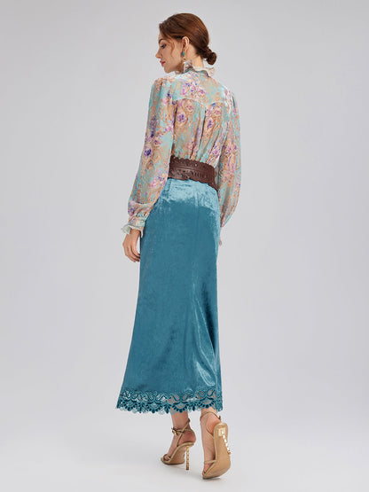 Kadife Dantel Kenarlı Yırtmaçlı Balık Etek