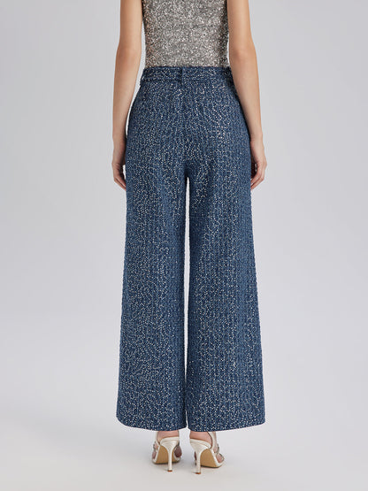 Pullu Kot Görünümlü Tüvit El İşlemeli Pantolon