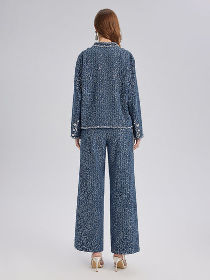 Pullu Kot Görünümlü Tüvit El İşlemeli Pantolon