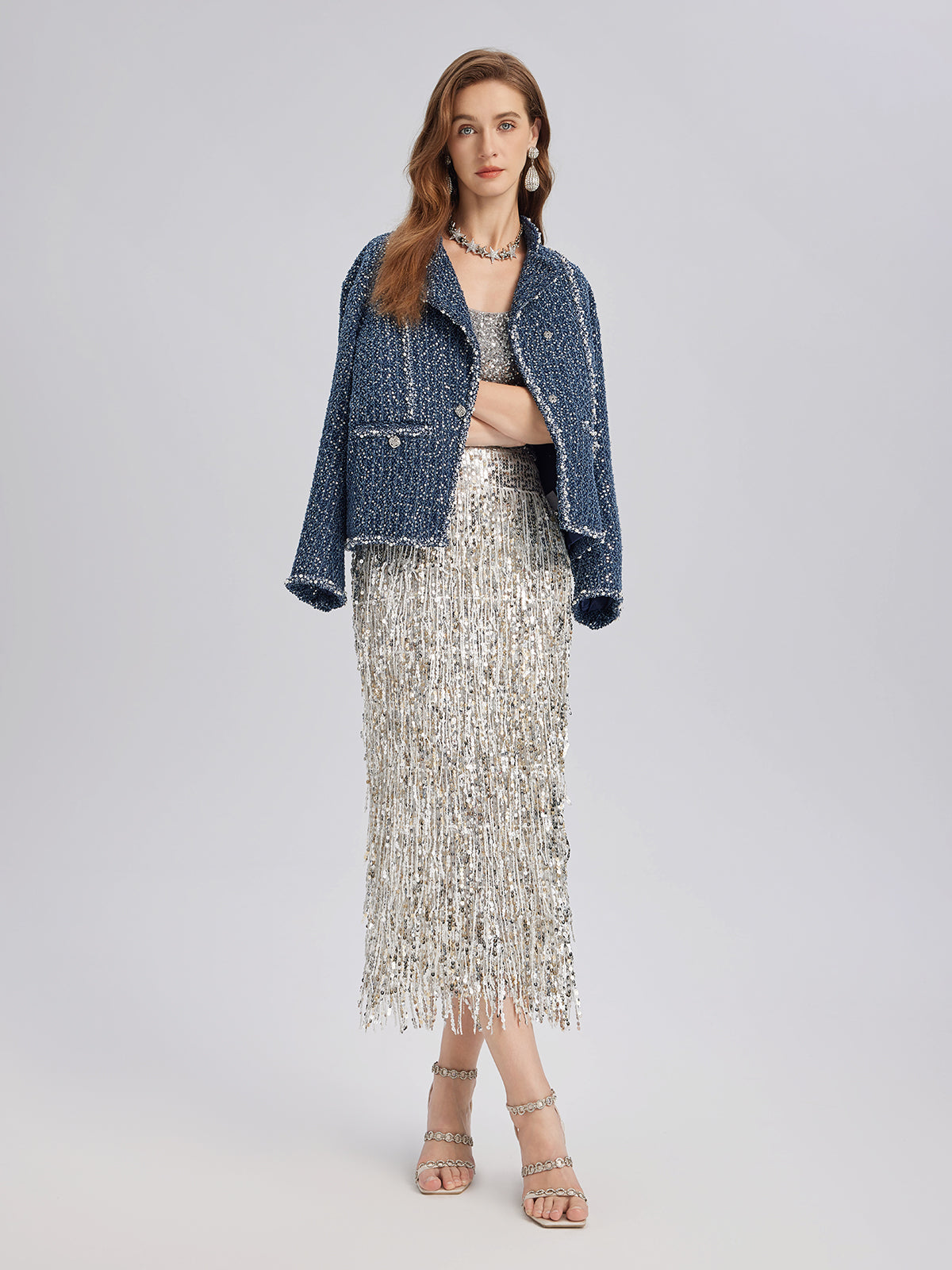 Pullu Kot Görünümlü Tüvit El İşlemeli Ceket