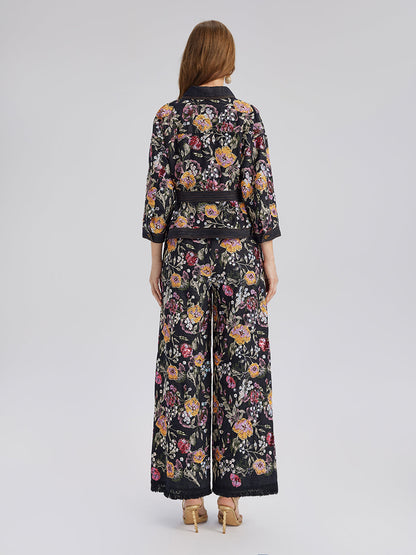 Pullu Nakışlı Çiçekli Kot Ceket