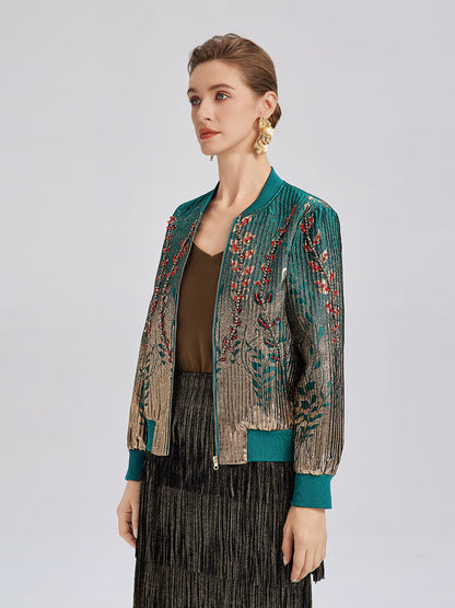 El İşlemeli Boncuklu Renk Geçişli Kolej Ceketi