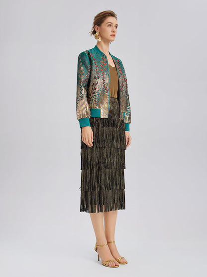 El İşlemeli Boncuklu Renk Geçişli Kolej Ceketi