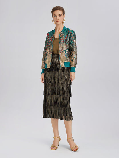 El İşlemeli Boncuklu Renk Geçişli Kolej Ceketi