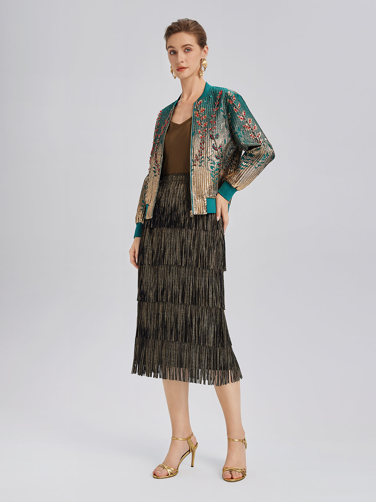 El İşlemeli Boncuklu Renk Geçişli Kolej Ceketi