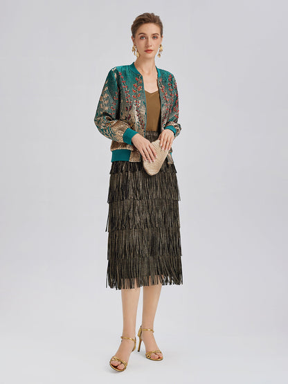 El İşlemeli Boncuklu Renk Geçişli Kolej Ceketi