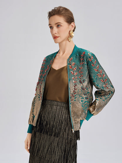 El İşlemeli Boncuklu Renk Geçişli Kolej Ceketi