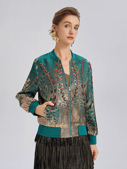 El İşlemeli Boncuklu Renk Geçişli Kolej Ceketi